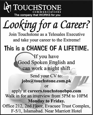 Telesales Executive Jobs in Islamabad 2013 December at Touchstone Communications