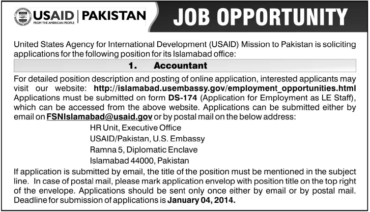 USAID Pakistan Jobs 2013 December for Accountant