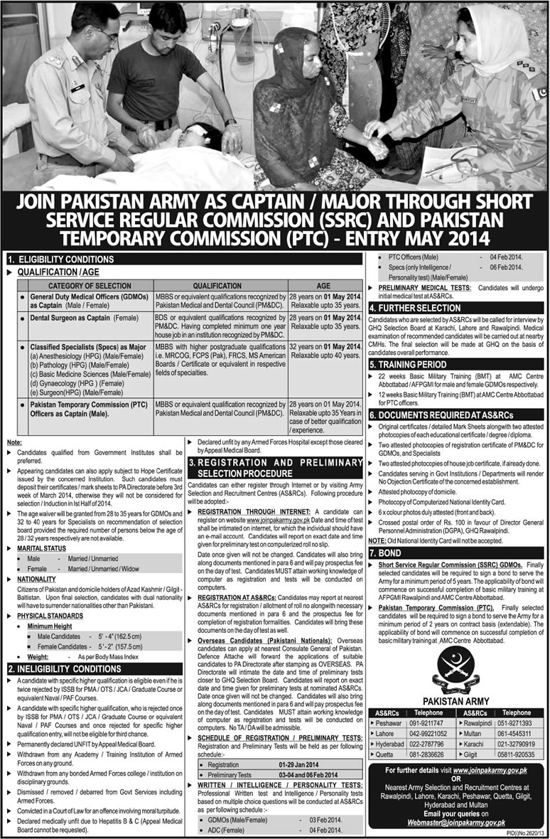 Pakistan Army Jobs 2014 Online Registration for Medical Specialists
