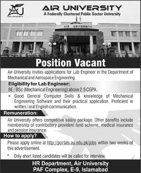Air University Jobs 2014 March for Lab / Mechanical Engineer