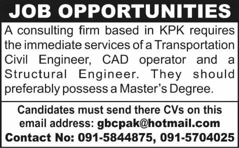 Civil Engineers & CAD Operator Jobs in KPK 2014 April for a Consulting Firm
