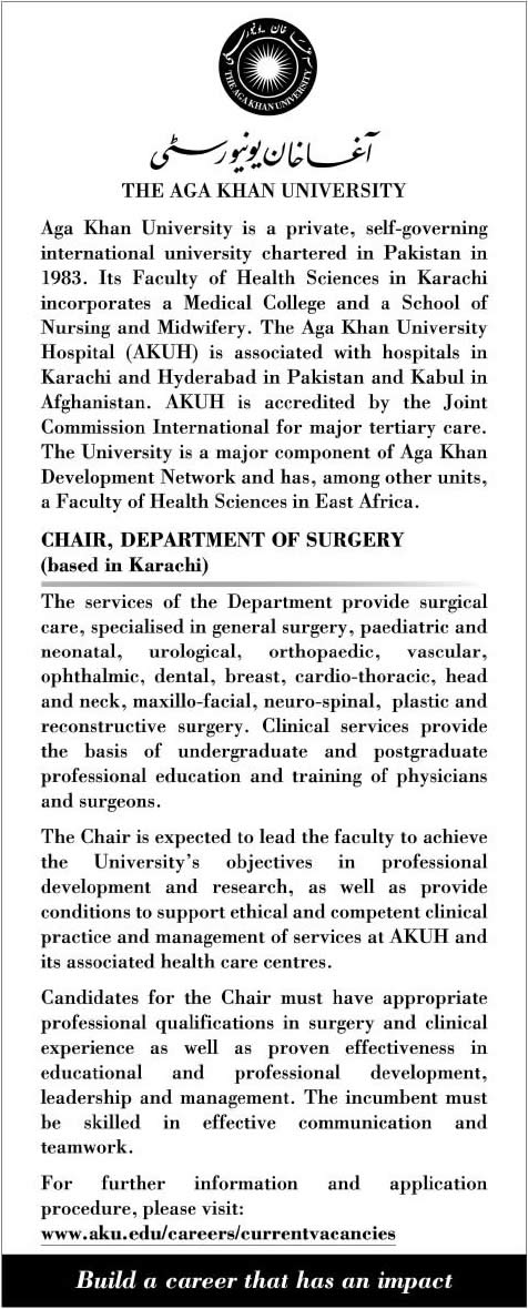AGA Khan University Karachi Jobs 2014 May for Chair of Department of Surgery