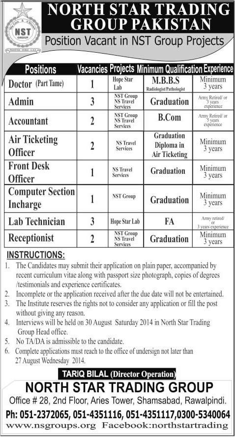 North Star Trading Rawalpindi Jobs 2014 August Latest