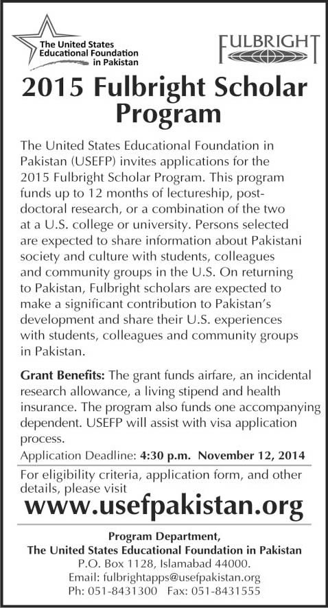 Fulbright Scholarship Pakistan 2015 Application Form
