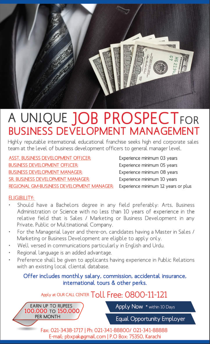 Business Development Jobs in Karachi 2014 November Pakistan Officers / Managers PO Box 75350