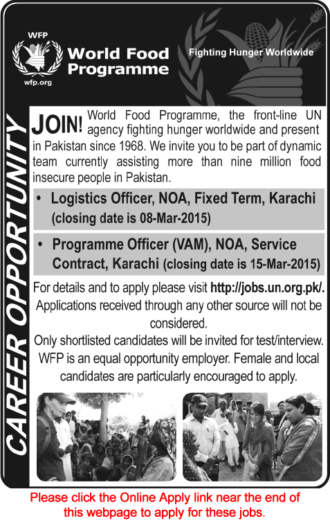 World Food Program Pakistan Jobs 2015 March Apply Online Logistics Officer & Programme Officer