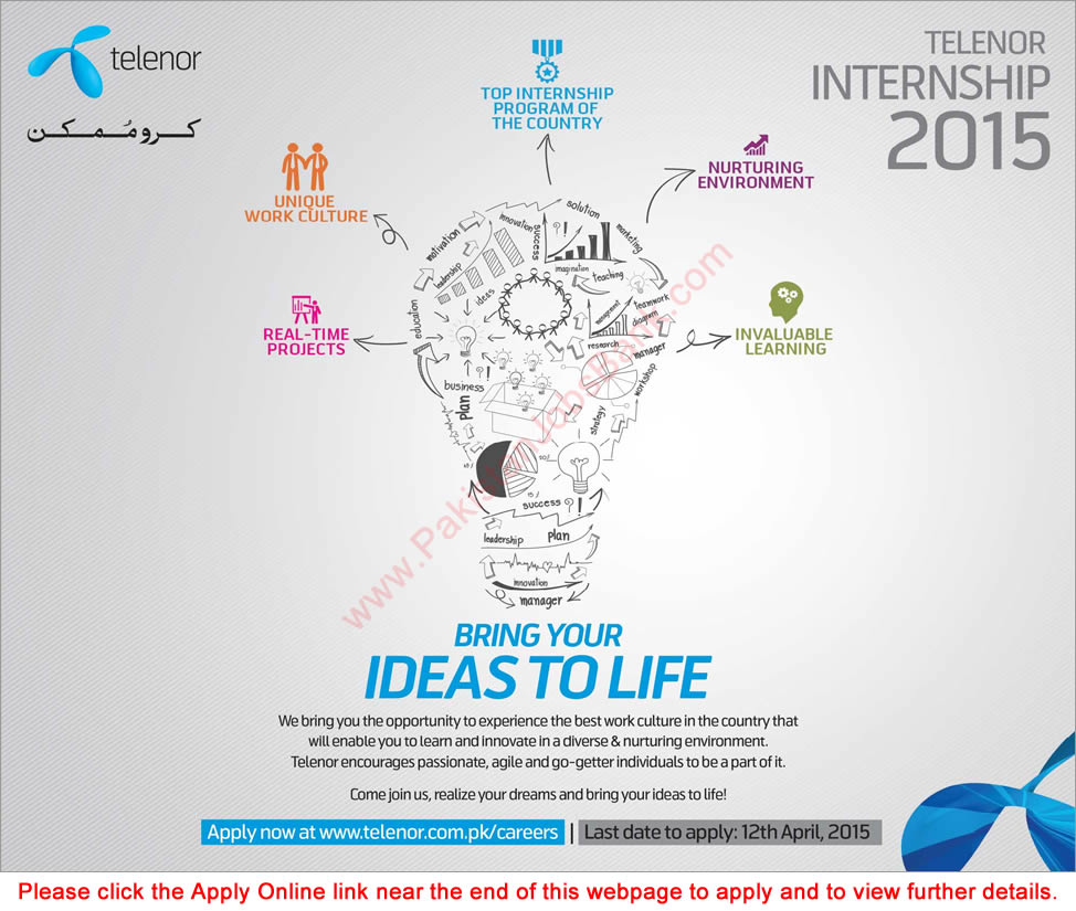 Telenor Internship Program 2015 Online Apply Pakistan Latest Advertisement