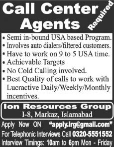 Call Center Careers in Islamabad 2015 May Customer Service Representatives at ION Resource Group
