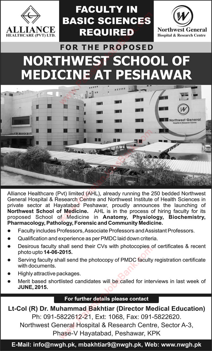 Northwest General Hospital Peshawar Jobs 2015 June Medical Faculty in Basic Sciences Latest