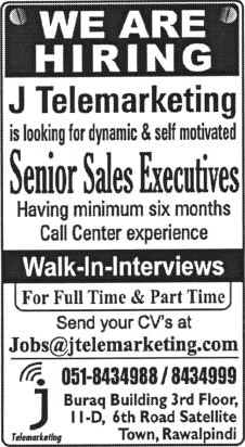 Sales Executives Jobs in J Telemarketing Rawalpindi 2015 June Walk in Interviews
