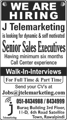 Sales Executive Jobs in J Telemarketing Rawalpindi 2015 July Call Center Agents