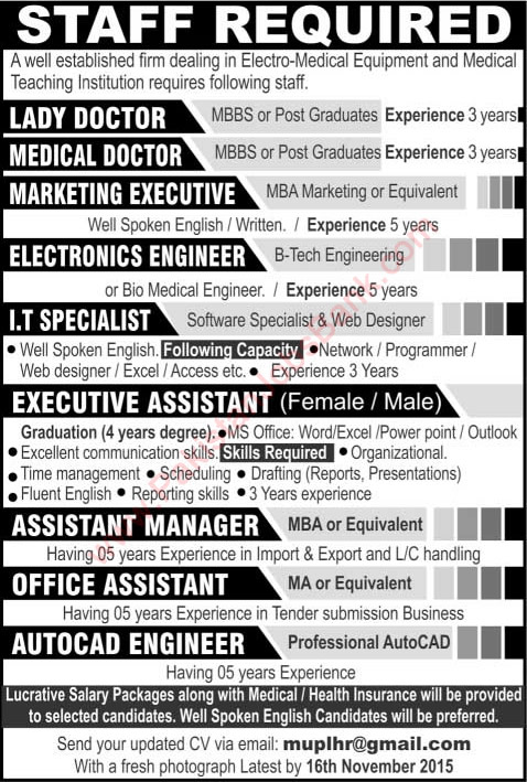 Medi Urge Pvt Ltd Lahore Jobs 2015 November Medical Officer, IT Officer, Office Assistant & Others