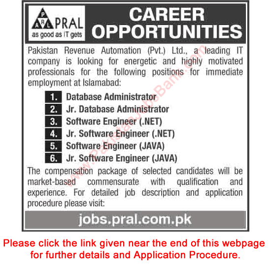 PRAL Jobs 2016 February Islamabad Apply Online Software Engineers & Database Administrators Latest