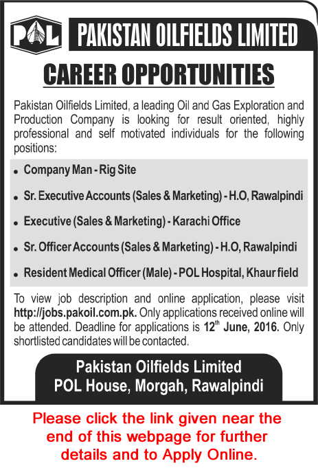 Pakistan Oilfields Limited Jobs 2016 June POL Apply Online Sales / Marketing Executives & Others Latest