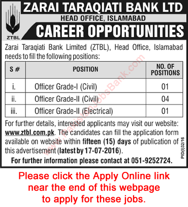 ZTBL Jobs July 2016 Islamabad Apply Online Civil & Electrical Engineers Latest