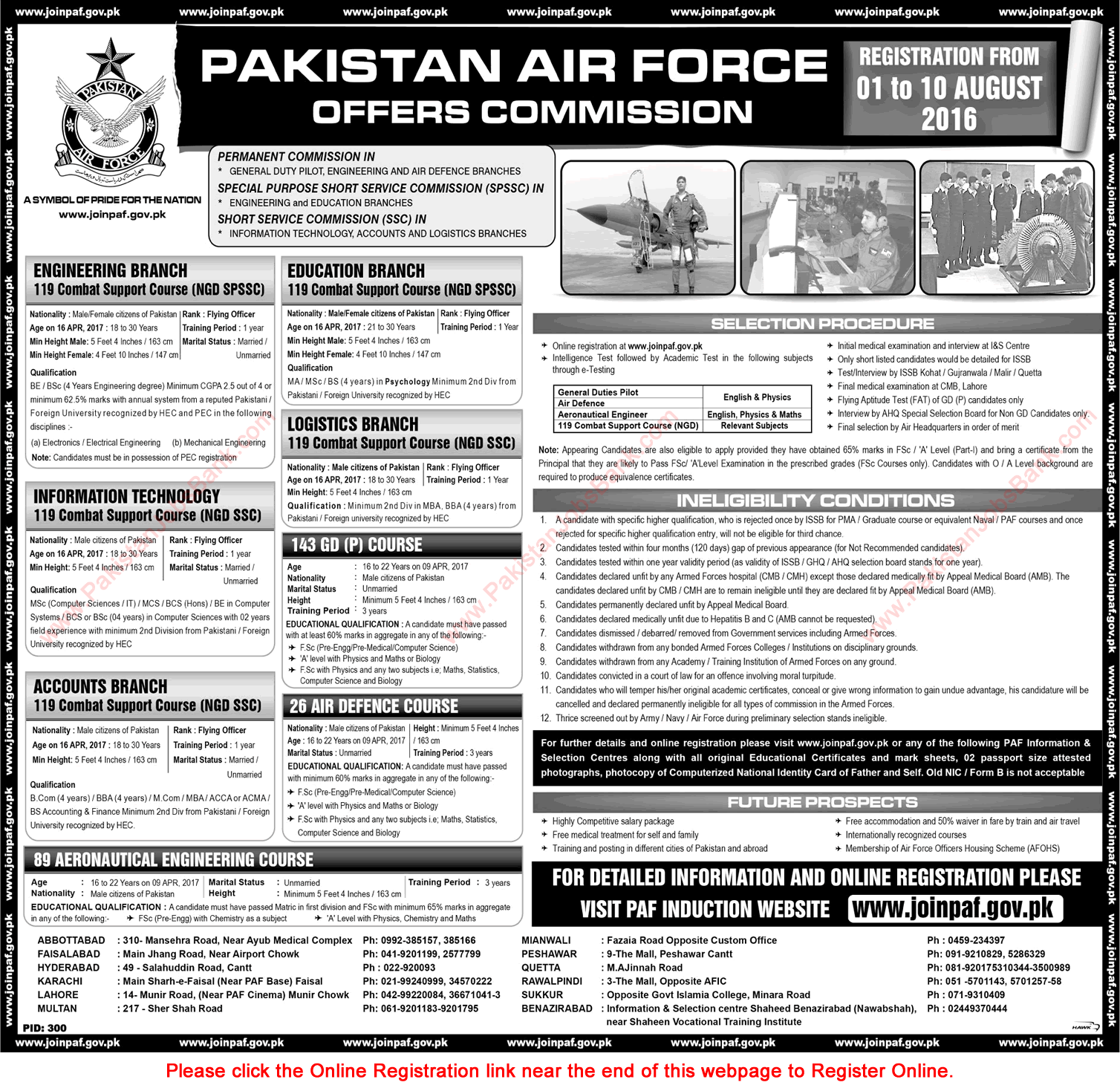 Join Pakistan Air Force July 2016 August PAF Online Registration SPSSC, SSC & Permanent Commission Latest