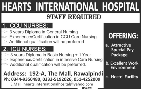 Nursing Jobs in Heart International Hospital Rawalpindi 2016 October Latest