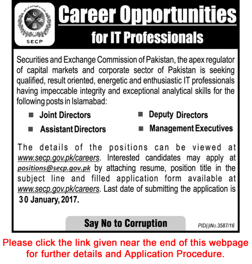 SECP Pakistan Jobs 2017 Islamabad Online Application Form Directors & Management Executives Latest