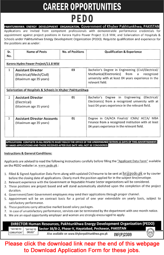 Assistant Director Jobs in Pakhtunkhwa Energy Development Organization May 2017 Application Form PEDO Latest