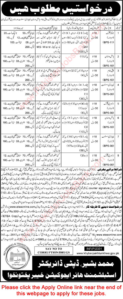 Higher Education Department KPK Jobs May 2017 Apply Online Clerks, Lab Assistants & Others Latest