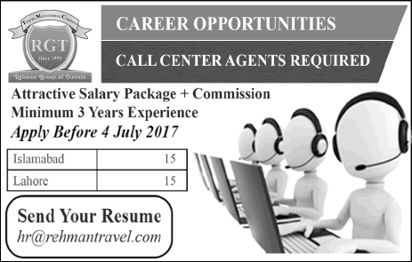 Call Center Agent Jobs in Rehman Travels Islamabad / Lahore 2017 July Latest