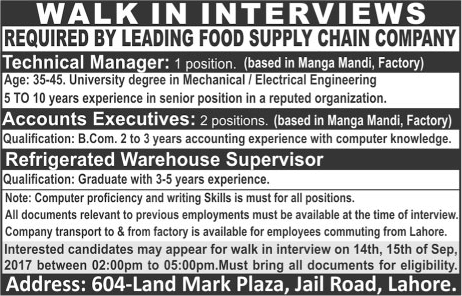 Icepac Limited Lahore Jobs 2017 September Food Supply Chain Company Walk in Interview Latest