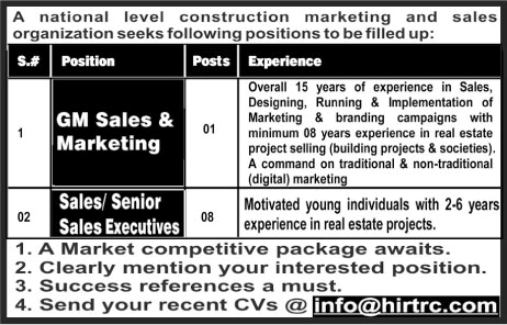 Sales & Marketing Jobs in Islamabad October 2017 HIRTRC Latest