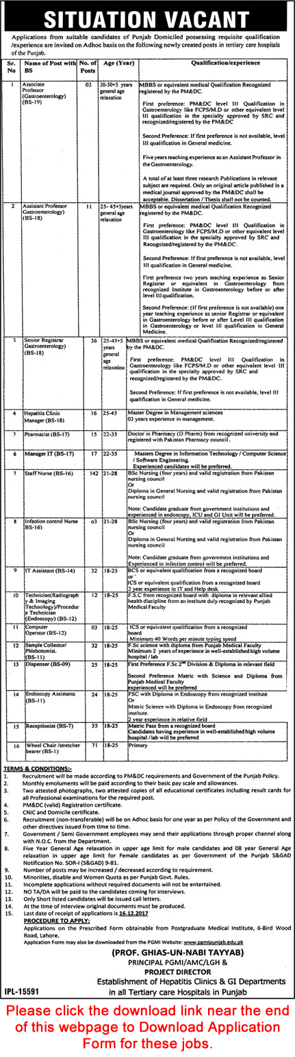 Postgraduate Medical Institute Punjab Jobs November 2017 December Application Form Nurses, IT Assistants & Others Latest