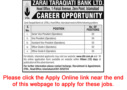 ZTBL Jobs May 2018 Apply Online Zarai Taraqiati Bank Limited Latest