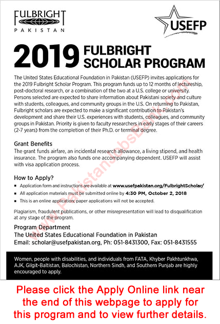 Fulbright Scholarship Pakistan 2019 Online Application Form 2018 for USEFP Scholar Program Latest