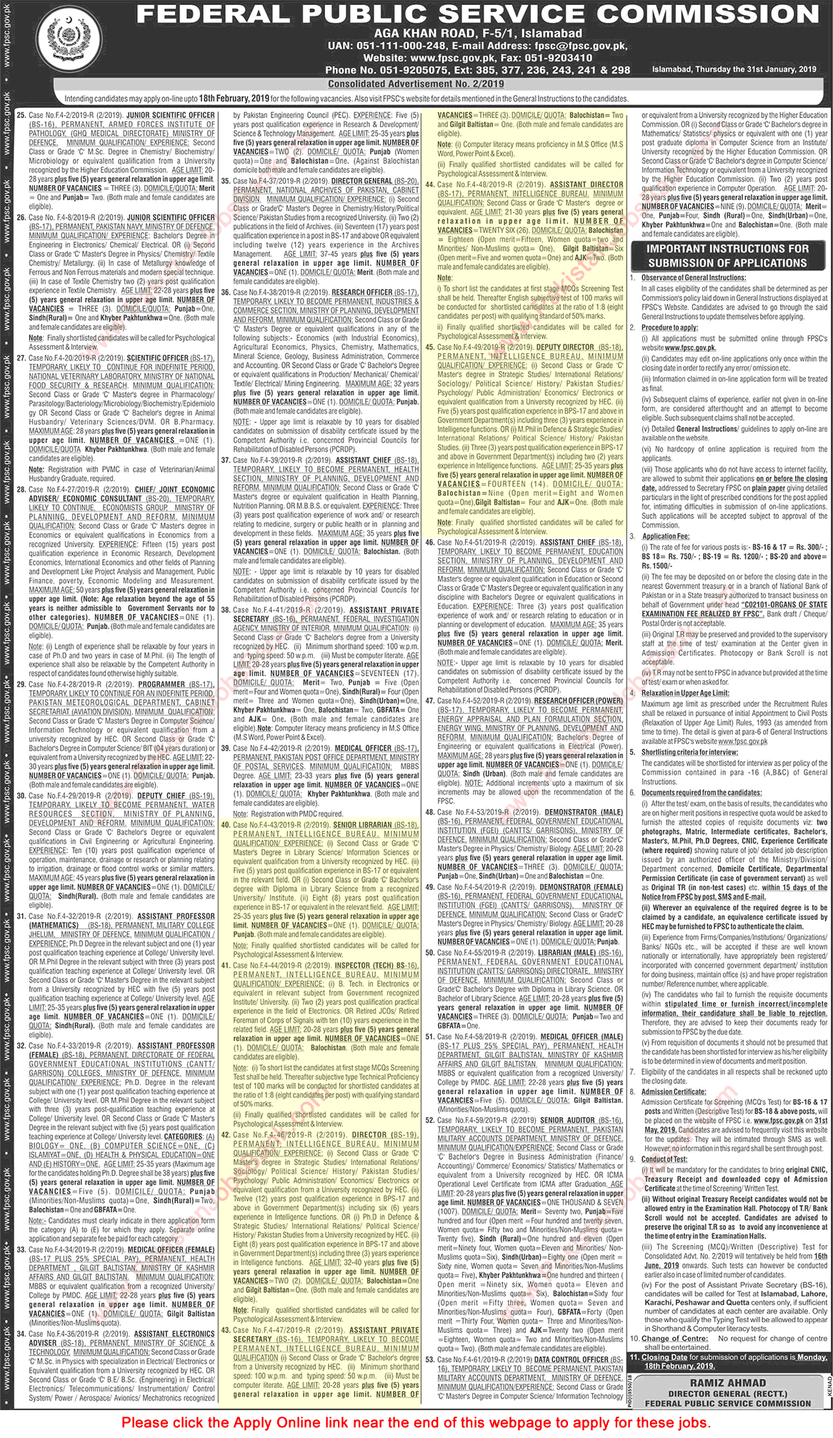 Intelligence Bureau Jobs 2019 February Assistant / Deputy Directors & Others FPSC Online Apply Latest