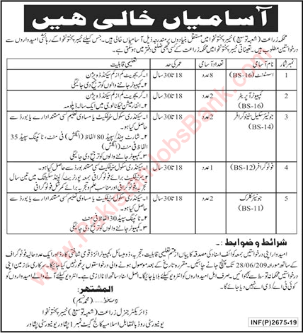 Agriculture Department KPK Jobs June 2019 Assistants, Clerks, Stenographers & Others Latest