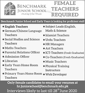 Benchmark Junior School Islamabad Jobs June 2020 Teachers & Others Latest