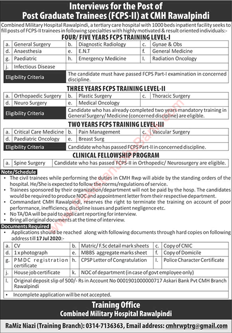 CMH Rawalpindi FCPS Postgraduate Training 2020 July Combined Military Hospital Latest