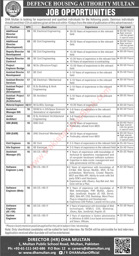 DHA Multan Jobs July 2020 Defence Housing Authority Latest Advertisement