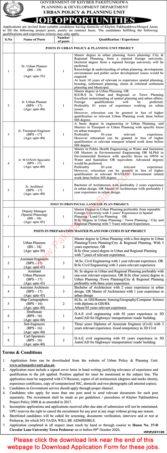 Planning and Development Department KPK Jobs September 2020 Urban Policy & Planning Unit Latest