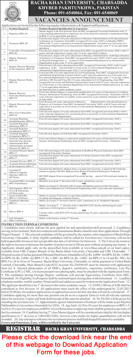 Bacha Khan University Charsadda Jobs 2021 March Application Form BKU Latest
