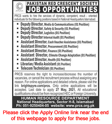 Pakistan Red Crescent Society Jobs May 2021 Apply Online Deputy / Assistant Directors & Others PRCS Latest