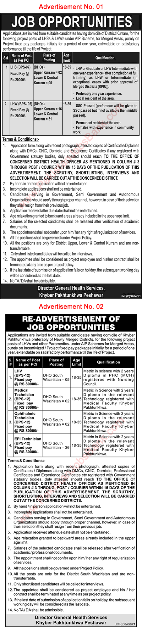 Health Department KPK Jobs July 2021 Lady Health Workers, EPI Technicians & Others DGHS Latest