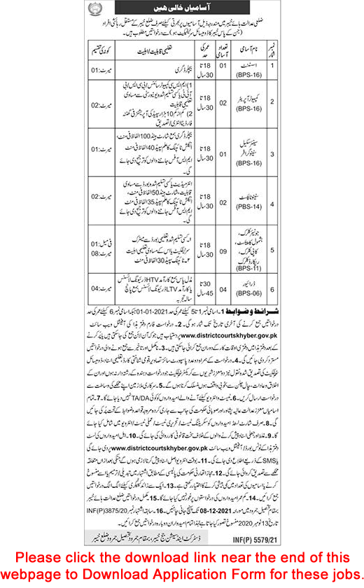 District and Session Court Khyber Jobs 2021 November Application Form Clerks & Others Latest