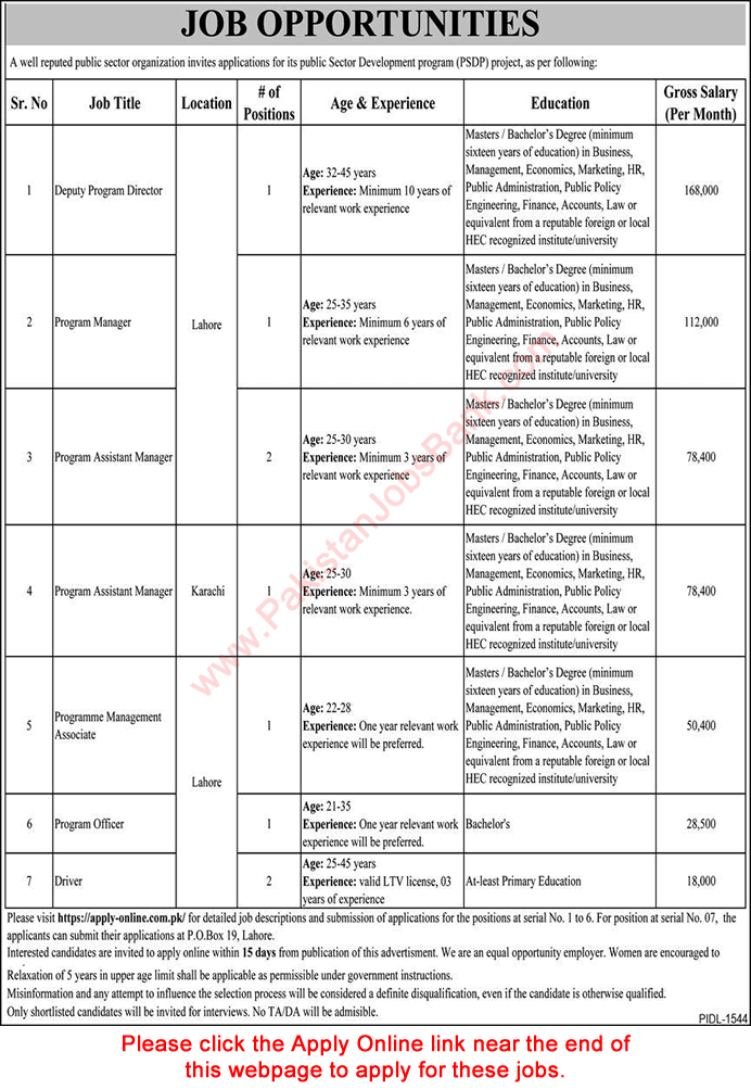 PO Box 19 Lahore Jobs November 2021 December Apply Online Program Managers & Others Latest