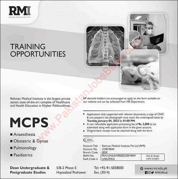 RMI Peshawar MCPS Training December 2021 / 2022 Rehman Medical Institute Latest