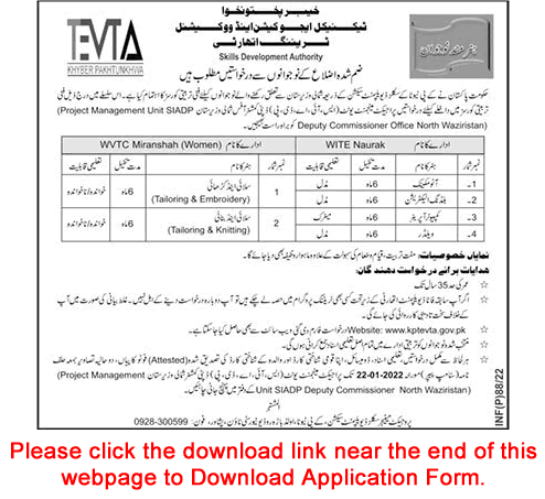 TEVTA KPK Free Courses 2022 Application Form Technical Education and Vocational Training Authority Latest