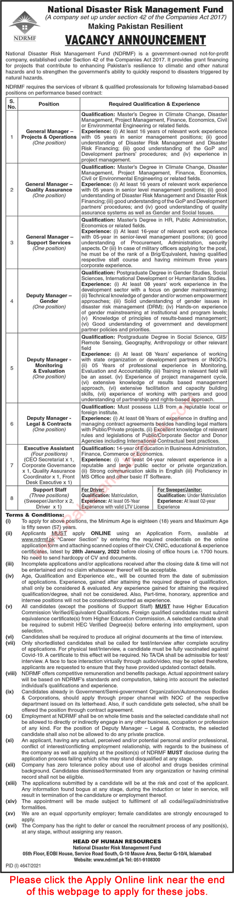 National Disaster Risk Management Fund Jobs 2022 Apply Online Executive Assistants & Others NDRMF Latest