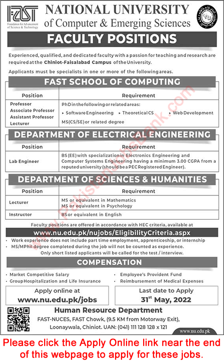 FAST National University Chiniot Faisalabad Campus Jobs May 2022 Apply Online Teaching Faculty Latest