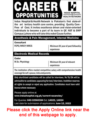 Indus Hospital Lahore Jobs May 2022 June Apply Online Medical Consultant & Coder Latest