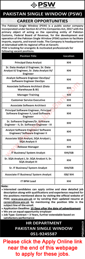 Pakistan Single Window Jobs June 2022 PSW Online Apply Software Engineers, System Analysts & Others Latest
