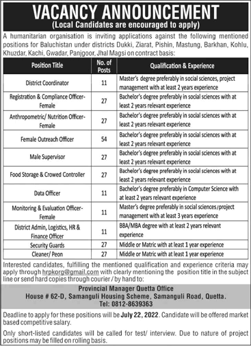 NGO Jobs in Balochistan July 2022 Outreach Officers, Nutrition Officer & Others Latest