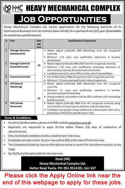Heavy Mechanical Complex Taxila Jobs July 2022 Apply Online Assistant Managers & Others HMC Latest
