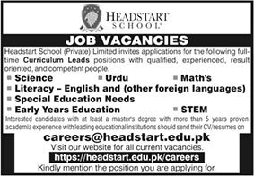 Headstart School Islamabad Jobs 2022 August Teachers Latest